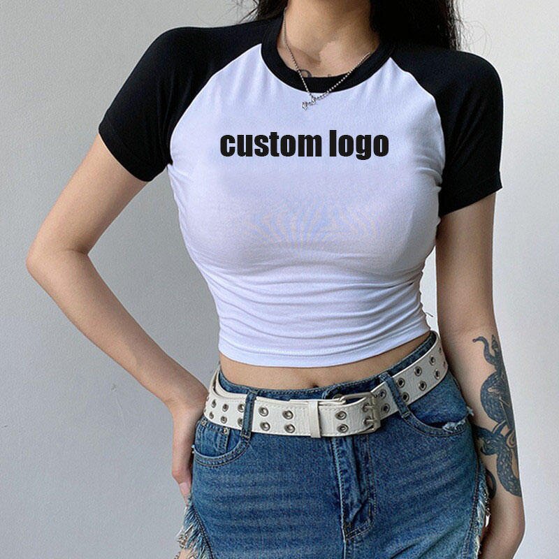Women's Crop Top Manufacturer - Custom Two Tone Color Slim Y2K Short Sleeve Tee
