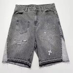 Men's Jean Jorts Manufacturer - Custom High Waist Embroidered Logo Rhinestone Ripped Acid Wash Shorts