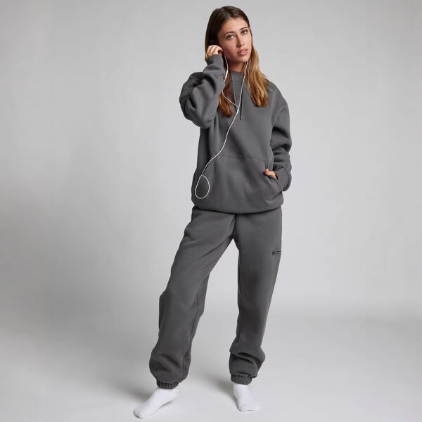 Women's Sweatsuit Set Manufacturer - New Winter Sports Cotton Crop Top Drawstring Pant 2 Piece Tracksuit