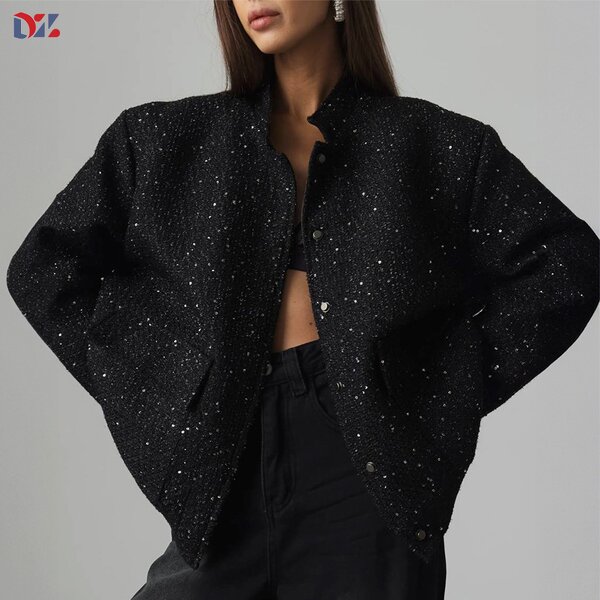 Women's Jumpsuit Manufacturer - New-Style Gold Thread Beaded Coat Sequins Stand-Up Collar Breathable Jumpsuit