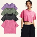 Women's Cotton T-Shirt Manufacturer - Plain Solid Color Slim Washed Oversized Crop Top