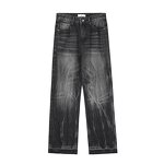 Men's Black Jeans Manufacturer - Custom Washed Distressed Loose Straight Pants Autumn Winter Wholesale
