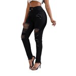 Women's Skinny Jeans Manufacturer - Fashion Casual Mid-waist Black European American Long Sexy Small Foot Hole Pants