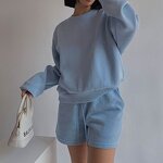 Women's Tracksuit Manufacturer - Custom Logo Embroidery Pullover Cotton Hoodie and Shorts 2 Piece Gym Set