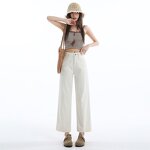 Women's Denim Pants Manufacturer - Mid Waist Breathable Stretch Regular Fit Wide Leg Jeans Trouser