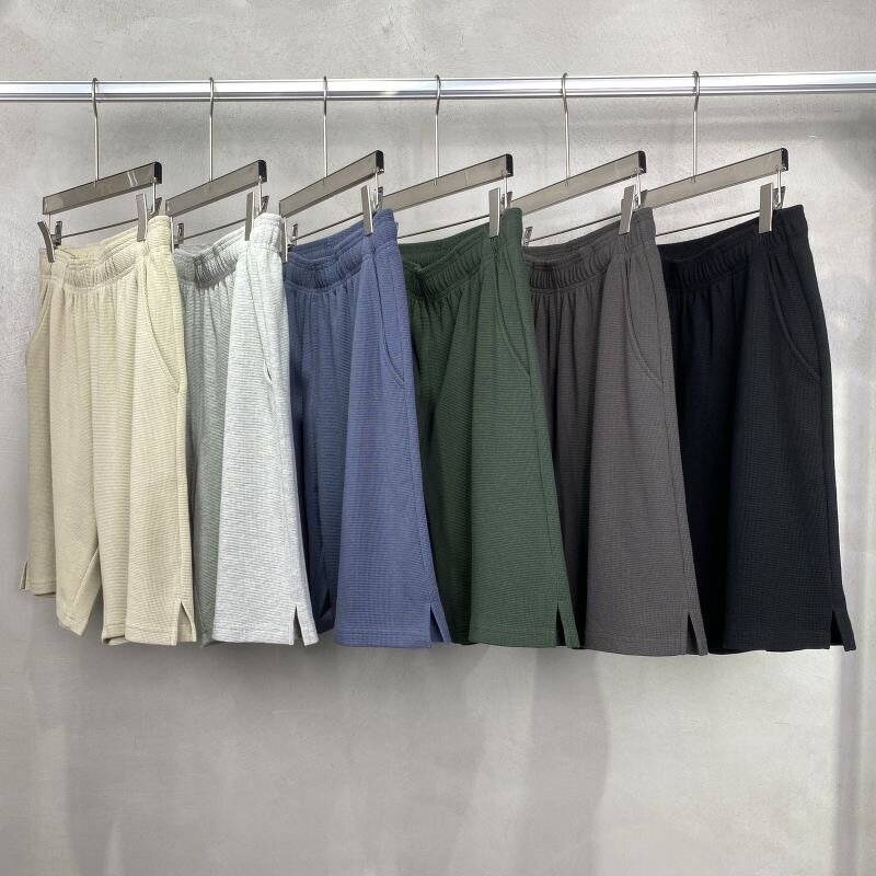 Men's Waffle Shorts Manufacturer - OEM 330gsm Cotton Heavy Breathable Elastic Loose Drawstring Casual Shorts