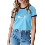 Women's Crop Top Manufacturer - Custom Ringer Rhinestone Contrast Collar Cuff Screen Print Tee