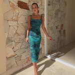 Women's Maxi Dress Manufacturer - Summer Floral Printed Sexy Square Collar Empire Waist Backless Sleeveless Dress