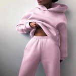 Women's Gym Set Manufacturer - Custom Puff Print Oversized Long Sleeve Sweatpants and Hoodie Workout Set