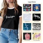 Women's Crop Top Manufacturer - Custom Ringer Rhinestone Contrast Collar Cuff Screen Print Tee