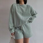 Women's Tracksuit Manufacturer - Custom Logo Embroidery Pullover Cotton Hoodie and Shorts 2 Piece Gym Set