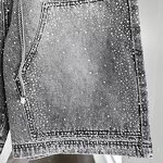 Men's Cargo Shorts Manufacturer - Custom Vintage Solid Style Denim Acid Wash Embroidered Rhinestone Shorts