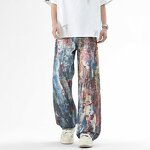 Men's Denim Trousers Manufacturer - Custom Vintage Straight Eco-Friendly Dark Blue Digital Print Washed Pants