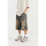 Men's Denim Shorts Manufacturer - Y2K Acid Wash Mid Waist Mesh Distressed Vintage Raw Edge Hem Shorts