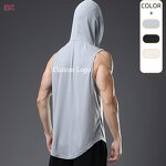 Men's Hooded Tank Top Manufacturer - Custom Logo Polyester Bodybuilding GYM Running Sleeveless Tee