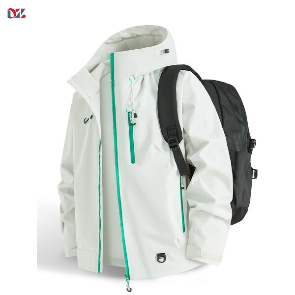 Men's Sport Jacket Manufacturer - 100% Polyester Colorful Mountaineering Zipper Pockets Print Logo Hooded Jacket