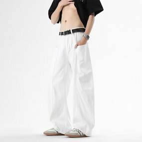Men's Wide Leg Pants Manufacturer - Four Seasons High-waisted Straight-leg Loose Rough Trimmed Trousers