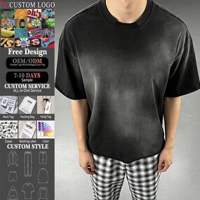 Men's T-Shirt Manufacturer - ODM 305 GSM Oversized Heavy Cotton Hip Hop Raw Hem Faded Tee