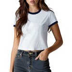Women's Crop Top Manufacturer - Custom Ringer Rhinestone Contrast Collar Cuff Screen Print Tee