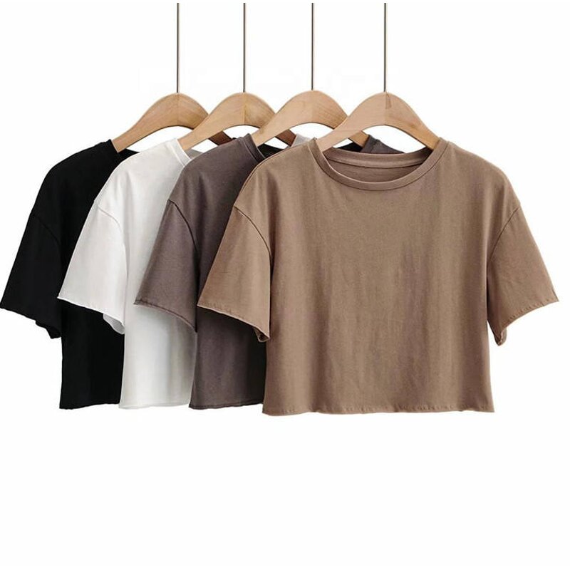 Women's Fitness Tee Manufacturer - Manufacture Custom Cropped Graphic Cotton Printed logo Crop Tops Tshirt