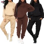 Women's Jogging Set Manufacturer - Custom Organic Cotton Crop Top Jogger Pants 2 Piece Hoodie Track Suit