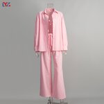 Women's Linen Set Manufacturer - Casual Clothing 2-Piece Business Work Outfits Long Sleeve Shirt High Waist Pants