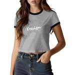 Women's Crop Top Manufacturer - Custom Ringer Rhinestone Contrast Collar Cuff Screen Print Tee