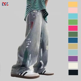Men's Cargo Jeans Manufacturer - Custom High Quality Distressed Wide Leg Baggy Autumn Print Streetwear Pants