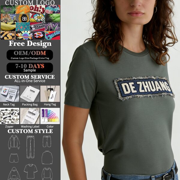 Women's T-Shirt Manufacturer - High Quality Embroidery Ribbed Round Neck Short Sleeve 100% Cotton Slim Fit Tee