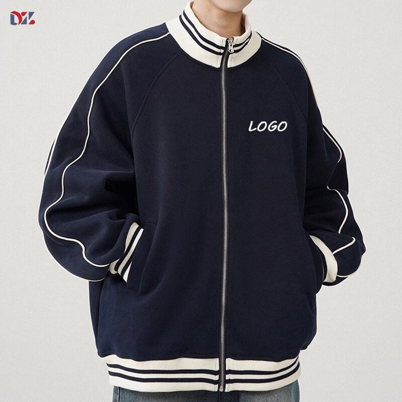 Men's Cardigan Jacket Manufacturer - Stand-up Collar Contrast Color Stitching College Style Custom Jacket