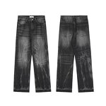 Men's Black Jeans Manufacturer - Custom Washed Distressed Loose Straight Pants Autumn Winter Wholesale