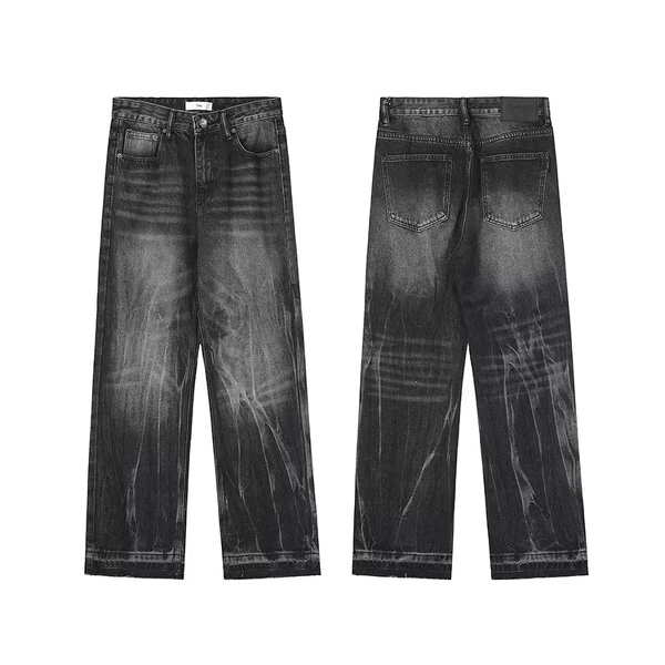 Men's Black Jeans Manufacturer - Custom Washed Distressed Loose Straight Pants Autumn Winter Wholesale