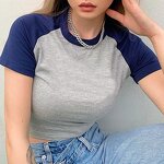 Women's Crop Top Manufacturer - Custom Two Tone Color Slim Y2K Short Sleeve Tee