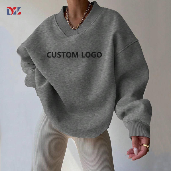 Women's Sweatshirt Manufacturer - Custom Logo Plain Cotton Oversized V Neck Drop Shoulder