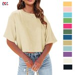 Women's Crop Top Manufacturer - Custom Design Oversized Short T Shirts Half Sleeve Drop Shoulder Tee