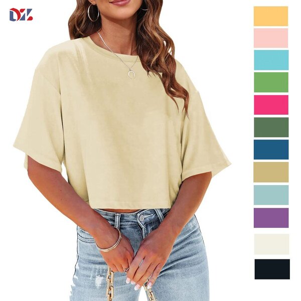 Women's Crop Top Manufacturer - Custom Design Oversized Short T Shirts Half Sleeve Drop Shoulder Tee