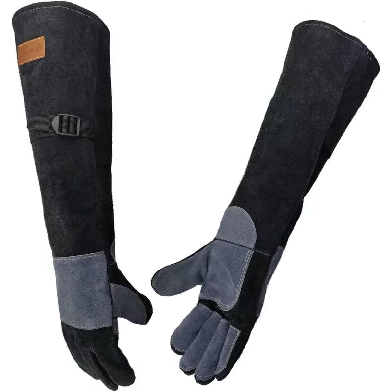 Welding Gloves Manufacturer - Heavy Duty Black Kevlar 16 Inch Cow Split Leather CE Size Large TPR