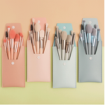 Makeup Brush Set Manufacturer - Hot Sale 8 Pcs Natural Custom Private Label Red Pink Blue Mini Travel Angle Portable