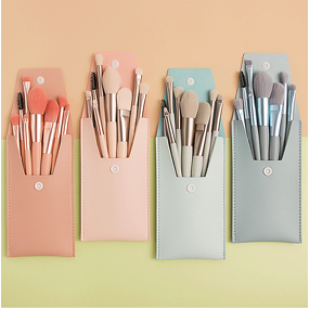 Makeup Brush Set Manufacturer - Hot Sale 8 Pcs Natural Custom Private Label Red Pink Blue Mini Travel Angle Portable