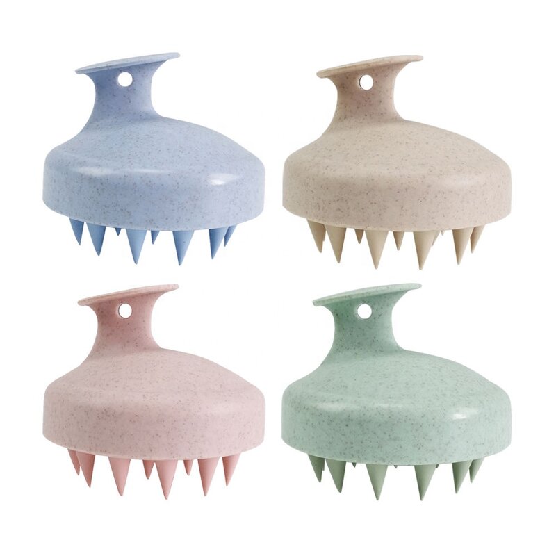 Shampoo Brush Manufacturer - Private Logo Wheat Straw Hair Brush with Soft Silicone Scalp Massager Scalp Care