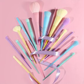 Makeup Brush Set Manufacturer - 17 Pcs Colourful Premium Gift Synthetic Kabuki Foundation Blending Face Powder Blush Rainbow