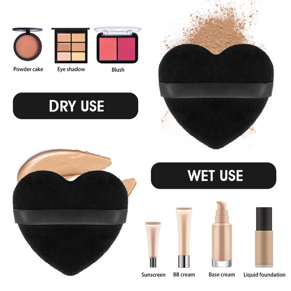 Powder Puff Manufacturer - Private Label Cosmetic Puff Dry Wet Use Heart Shape Unique Small Pink