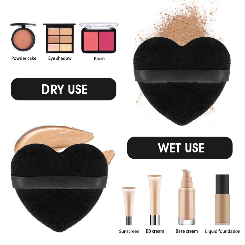 Powder Puff Manufacturer - Private Label Cosmetic Puff Dry Wet Use Heart Shape Unique Small Pink