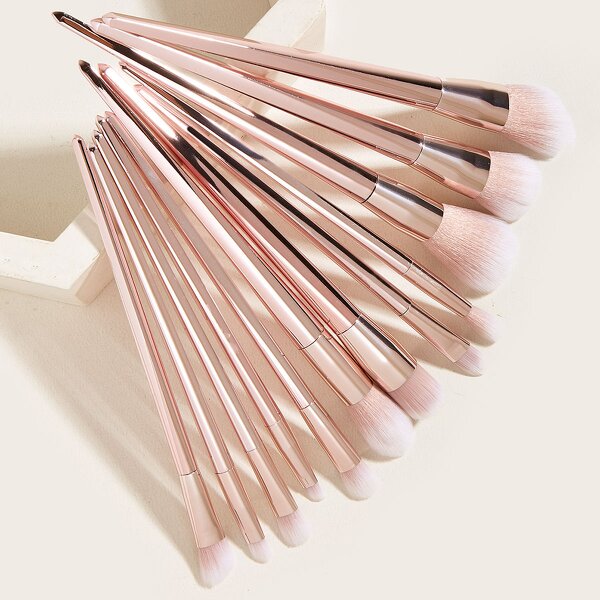 Makeup Brush Set Manufacturer - Rose Gold Vegan Custom Private Label 12pcs Eyelash Eye Fan Brush Natural Hair Metal