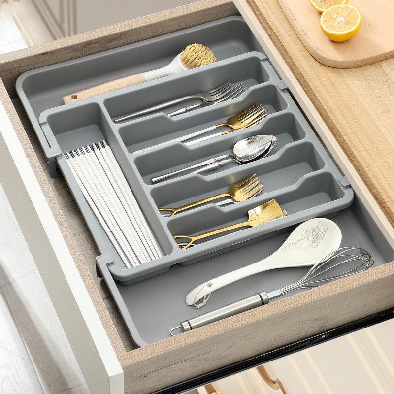 Tableware Storage Box Manufacturer - Plastic Retractable Drawer Knife Fork Chopsticks Spoon Organizer