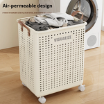 Wheeled Laundry Basket Manufacturer - Large Foldable Faux Leather Portable Bathroom Balcony Storage Bin