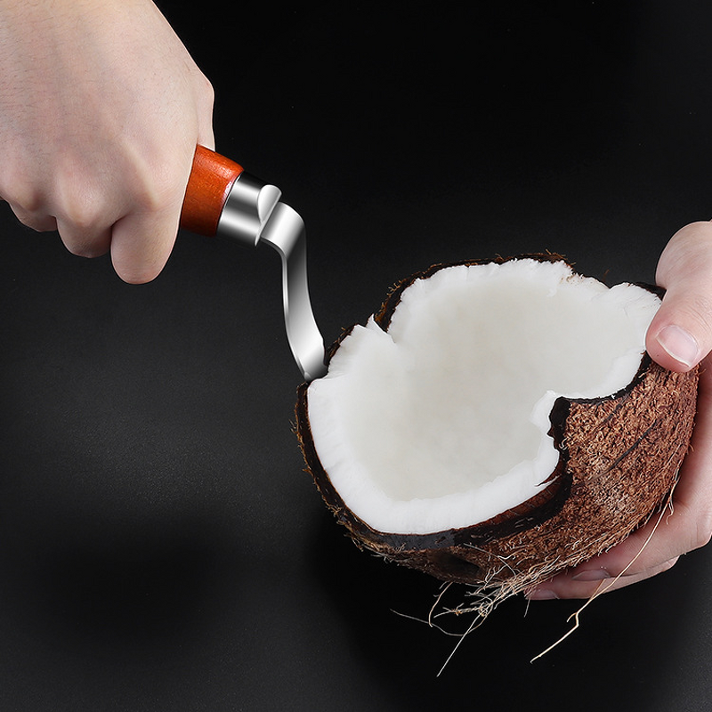Coconut Meat Stripper Manufacturer - Stainless Steel Wooden Handle Efficient Coconut Peeling Tool