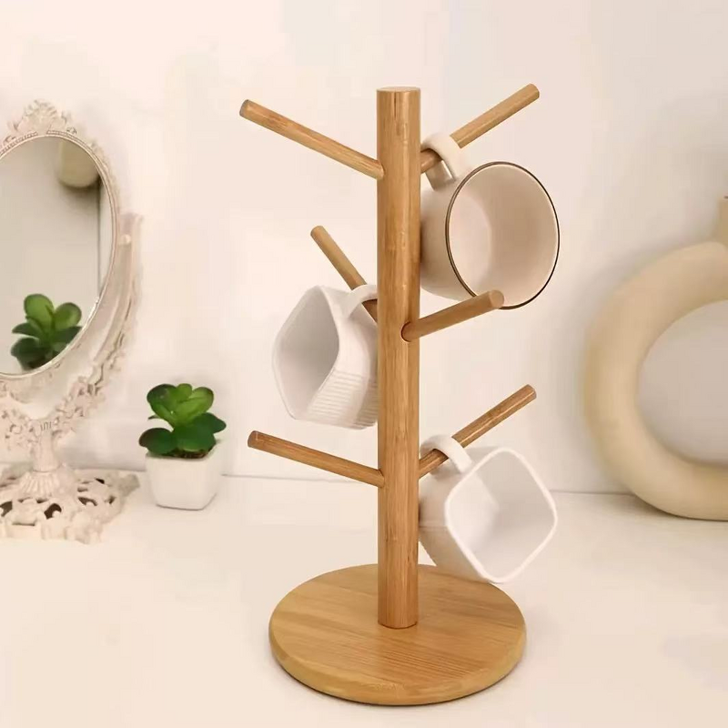Mug Rack Manufacturer - Bamboo Wood Tree-Shaped Desktop Coffee Mug Storage Kitchen Living Room Organizer