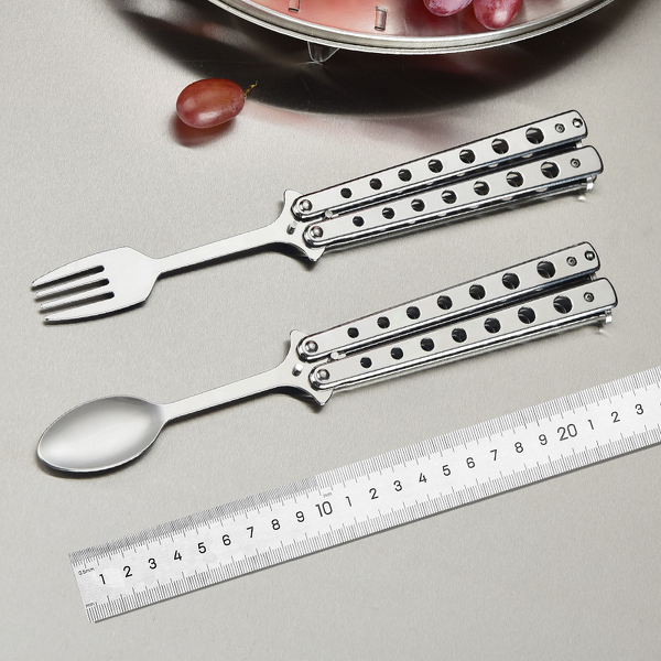 Butterfly Fork Spoon Set Manufacturer - Tactical Folding Stainless Steel Travel Camping BBQ Utensils