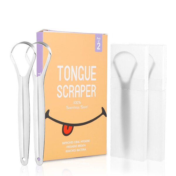 Tongue Scraper Set Manufacturer - Best Premium Stainless Steel 2 Pack Cleaner Tool With Travel Case for Adults